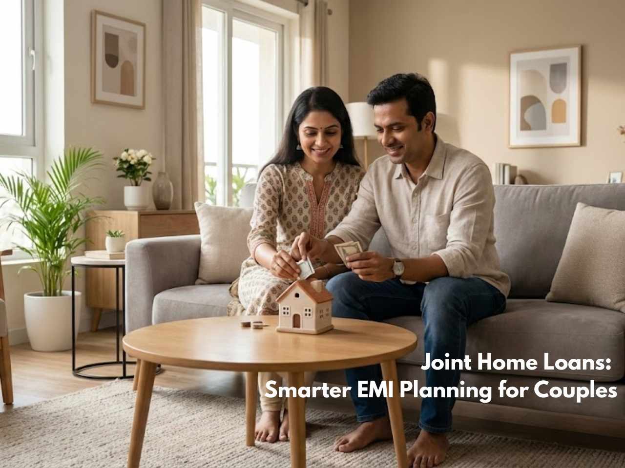 Indian couple sharing EMI responsibility through joint home loan planning.