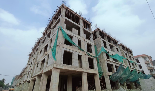 DRA Beena Clover construction update on 29-01-2026 showing Elevation From Block 1 in Flats in East Tambaram - Chennai.