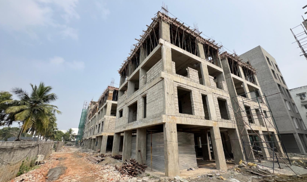 DRA Beena Clover construction update on 29-01-2026 showing Elevation From Block 2 in Flats in East Tambaram - Chennai.