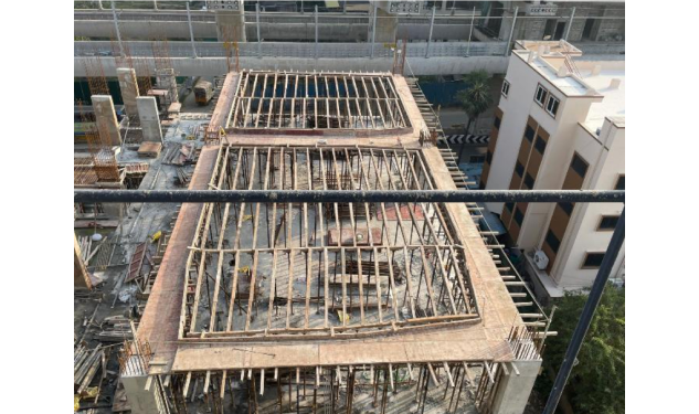 An image of Tower 2 4th Floor Roof Slab Shuttering Work In Progress showing construction status of DRA Infinique residential Properties in Valasaravakkam, Chennai as on 19th February 2026