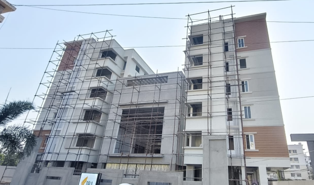 An image of Front View showing construction status of DRA Trinity residential Flats in Thoraipakkam, Chennai as on 07th May 2026