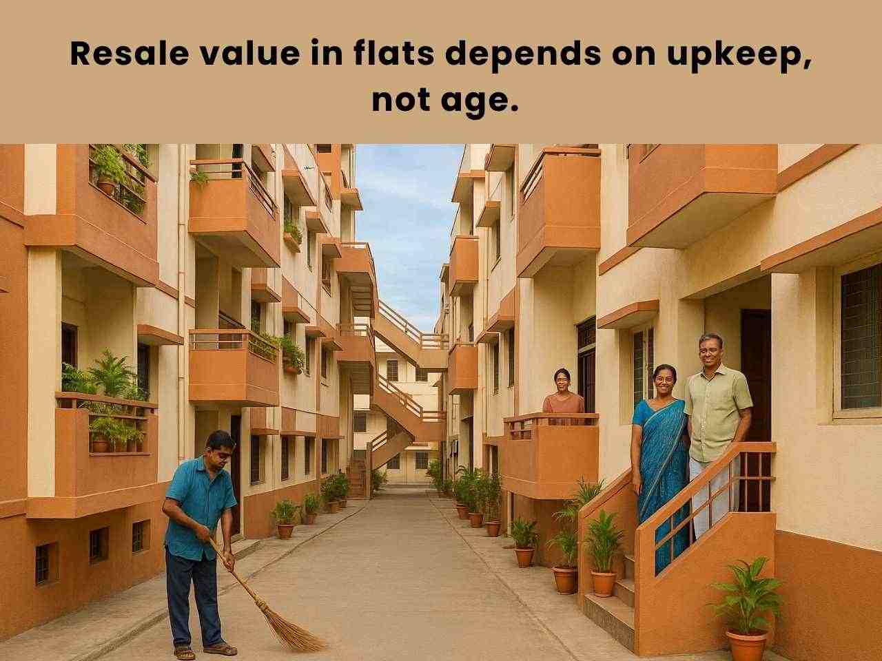 Old-style but well-maintained Chennai apartment showing upkeep protects resale value despite age.